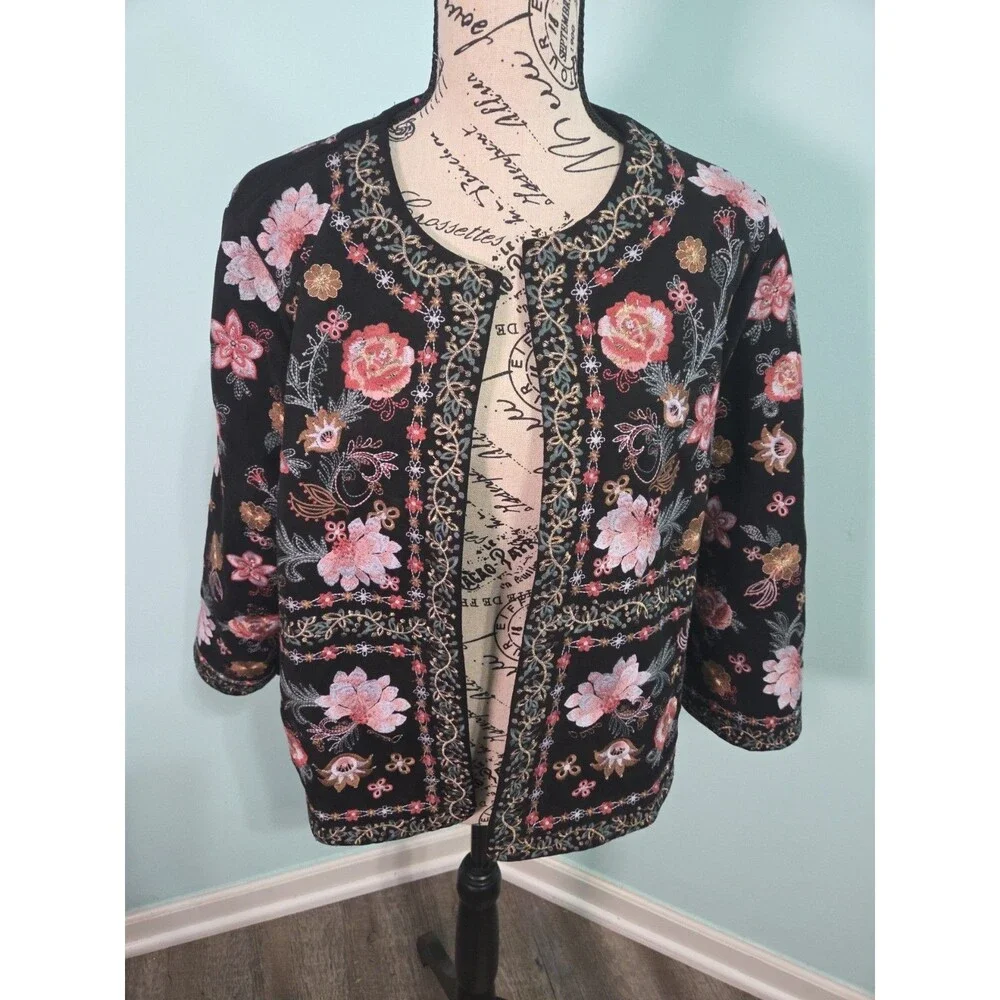 Savanna jane Embroidered floral open front jacket boho hippie festival